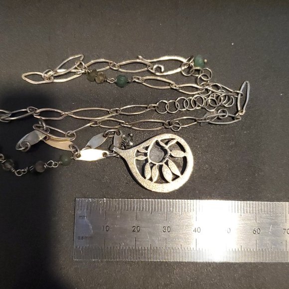 22 Inch 925 Sterling Silver Unique Odd Floral Rustic Pendant Necklace - Picture 6 of 7